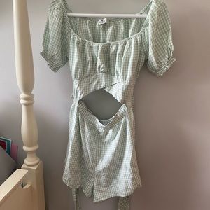Hollister romper. Green and white gingham